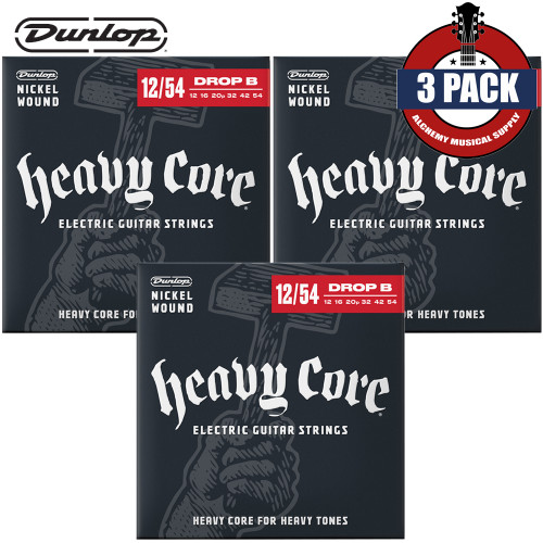 3-PACK Dunlop DHCN1254 Heavy Core NPS Electric Guitar Strings 12-54