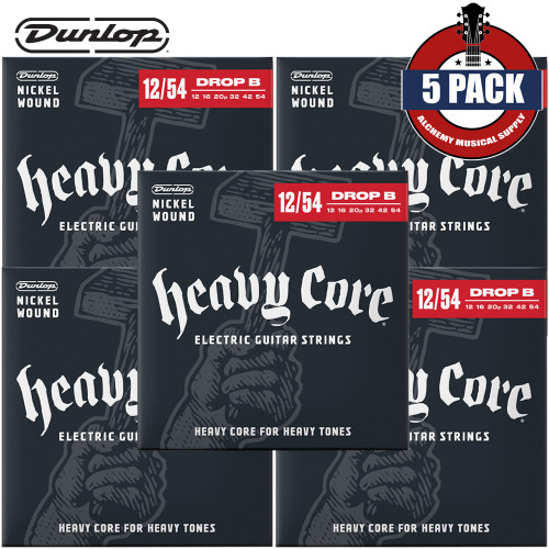 5-PACK Dunlop DHCN1254 Heavy Core NPS Electric Guitar Strings 12-54