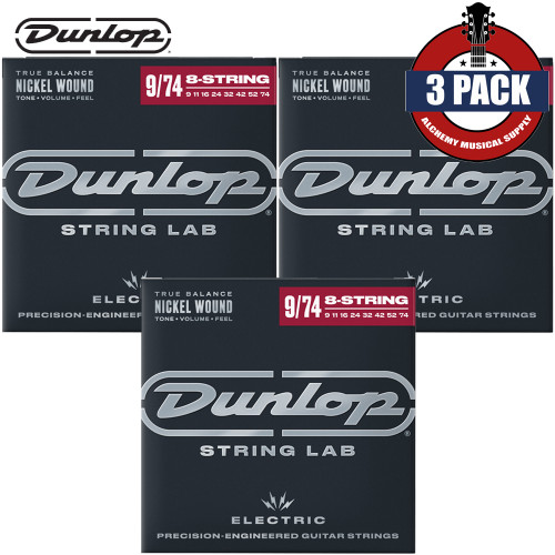 3-PACK Dunlop DEN0974-8 8-String Nickel Wound Electric Guitar Strings 9-74