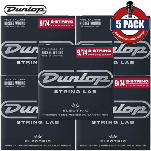 5-PACK Dunlop DEN0974-8 8-String Nickel Wound Electric Guitar Strings 9-74