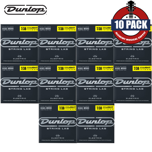 10-PACK Dunlop DEN0738 Nickel Plated Steel Electric Guitar Strings 07-38