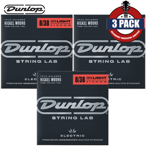 3-PACK Dunlop DEN0838 Nickel Wound Electric Guitar Strings 08-38 Super Light