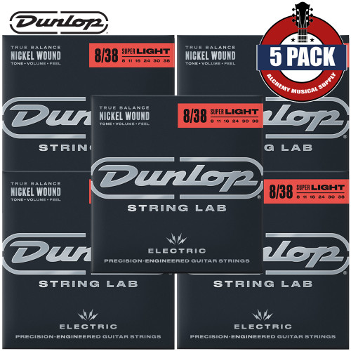 5-PACK Dunlop DEN0838 Nickel Wound Electric Guitar Strings 08-38 Super Light