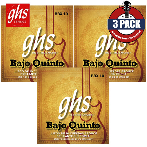 3-PACK GHS BBX-10 Bright Bronze Loop End 10-String Bajo Quinto Strings