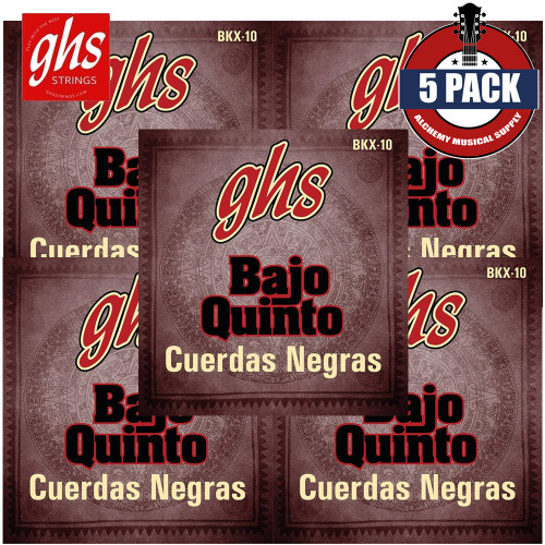 5-PACK GHS BKX-10 Bajo Quinto Black Coated Stainless Steel 10-String Cuerdas Negras