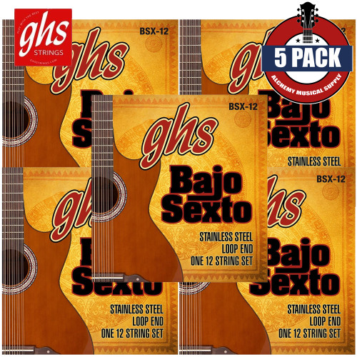 5-PACK GHS Strings BSX-12 Bajo Sexto Acoustic Guitar Stainless Steel 12-String Set