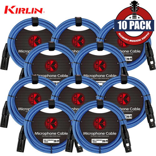 10-PACK Kirlin 20FT Woven 20AWG XLR M to XLR F Microphone Cable Blue MWC-270PB-20/BLA