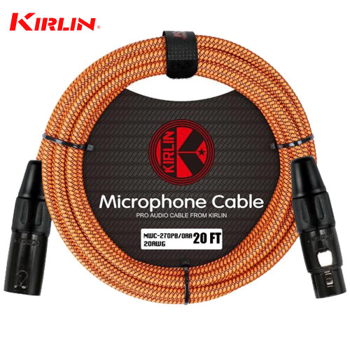 Kirlin 20FT Woven 20AWG XLR M to XLR F Microphone Cable Orange MWC-270PB-20/ORA