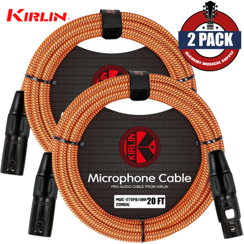2-PACK Kirlin 20FT Woven 20AWG XLR M to XLR F Microphone Cable Orange MWC-270PB-20/ORA