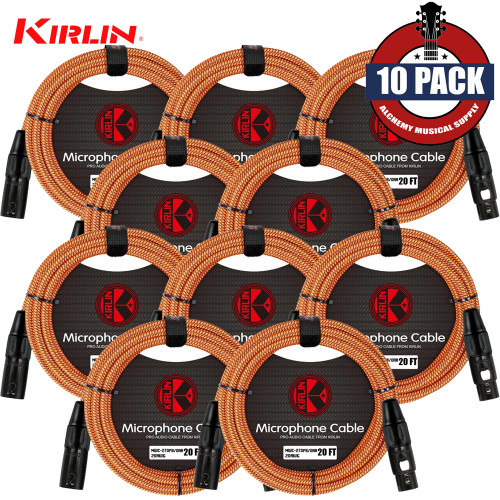 10-PACK Kirlin 20FT Woven 20AWG XLR M to XLR F Microphone Cable Orange MWC-270PB-20/ORA