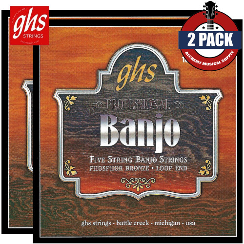 2-PACK GHS PF150 Phosphor Bronze 5-String Light Banjo Strings Loop End