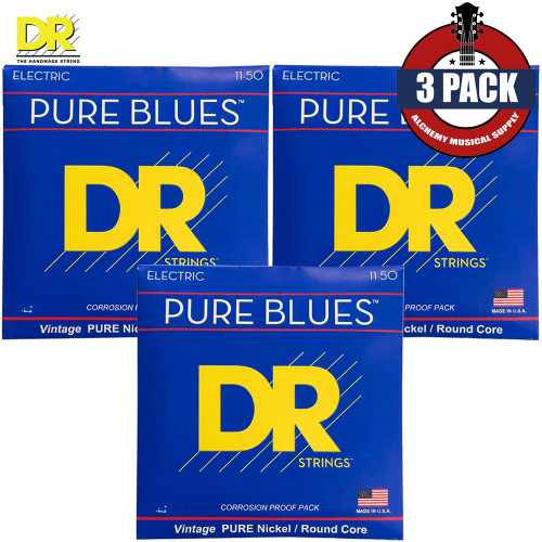 3-PACK DR PHR-11 Pure Blues Pure Nickel Electric Guitar Strings 11-50 Heavy