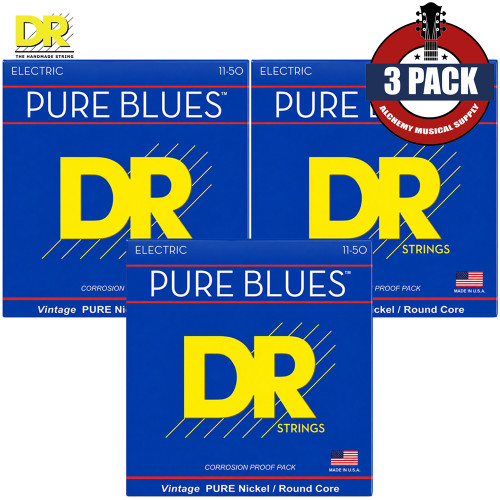 3-PACK DR PHR-11 Pure Blues Pure Nickel Electric Guitar Strings 11-50 Heavy