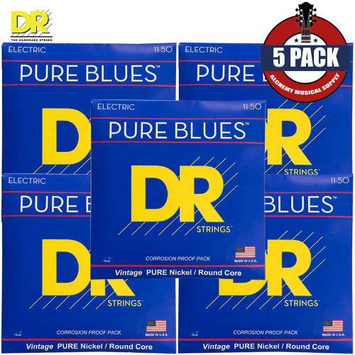 5-PACK DR PHR-11 Pure Blues Pure Nickel Electric Guitar Strings 11-50 Heavy
