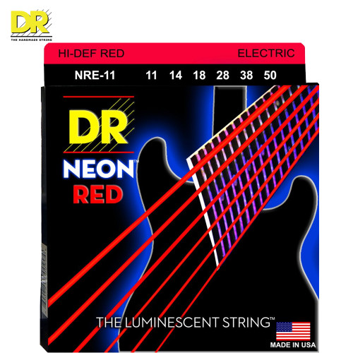 DR NRE-11 Hi-Def Neon Red K3 Coated Electric Guitar Strings 11-50