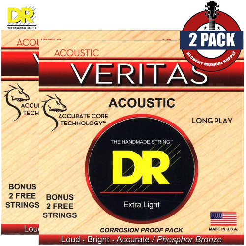 2-PACK DR VTA-10 Veritas Phosphor Bronze Coated Acoustic Guitar Strings 10-48
