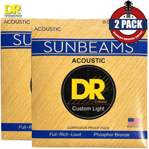 2-PACK DR RCA-11 Sunbeams Phosphor Bronze Acoustic Guitar Strings 11-50