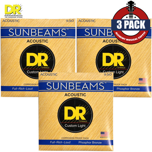 3-PACK DR RCA-11 Sunbeams Phosphor Bronze Acoustic Guitar Strings 11-50