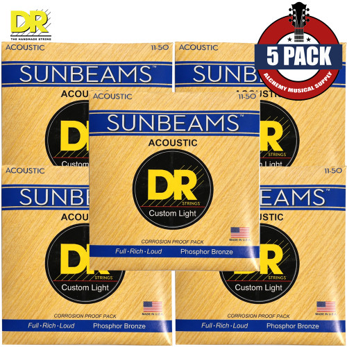 5-PACK DR RCA-11 Sunbeams Phosphor Bronze Acoustic Guitar Strings 11-50