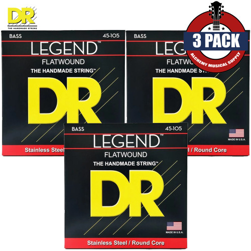 3-PACK DR FL-45 LEGEND Stainless Steel Flatwound Electric Bass Strings 45-105