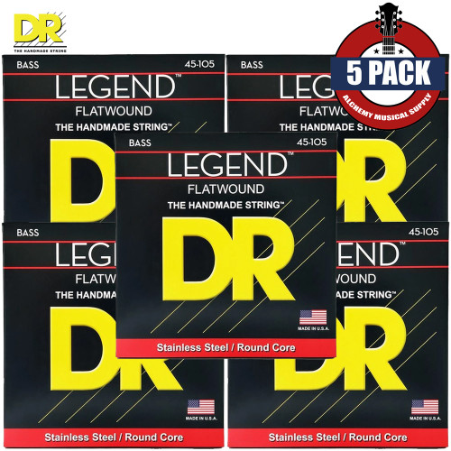 5-PACK DR FL-45 LEGEND Stainless Steel Flatwound Electric Bass Strings 45-105
