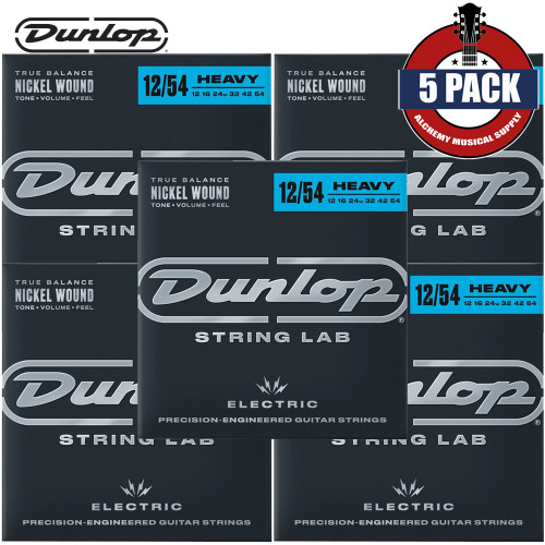 5-PACK Dunlop DEN1254 Performance+ Nickel Wound Heavy Electric Guitar Strings 12-54