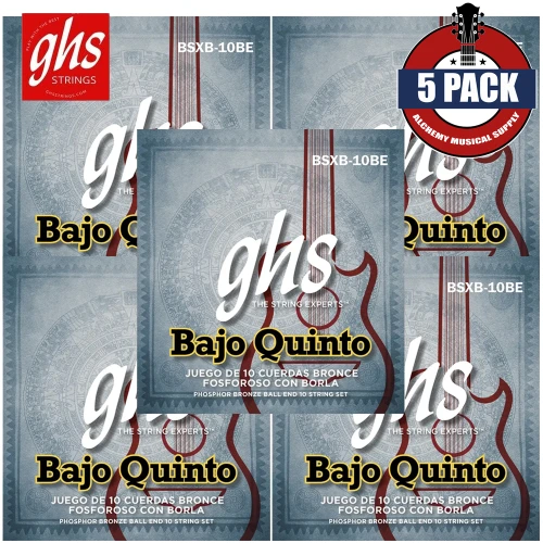 5-PACK GHS BSXB-10BE Juego De 10 Cuerdas Bronce Fosforoso Por Bajo Quinto Ball End
