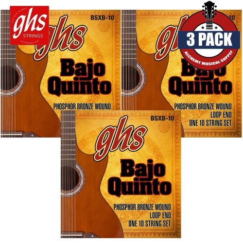 3-PACK GHS BSXB-10 Phosphor Bronze 10-String Bajo Quinto Acoustic Guitar Strings