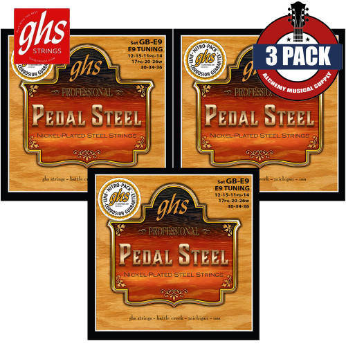 3-PACK GHS Professional Nickel Pedal Steel Guitar Strings E9 Tuning GB-E9