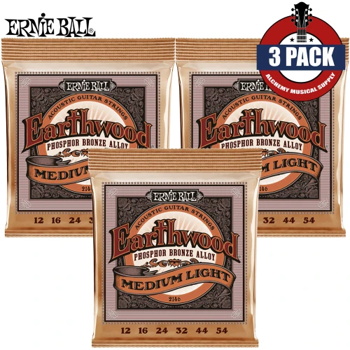 3-PACK Ernie Ball 2146 Earthwood Phosphor Bronze Acoustic Guitar Strings 12-54