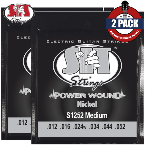 2-PACK SIT S1252 Power Wound Nickel Medium Electric Guitar Strings 12-52