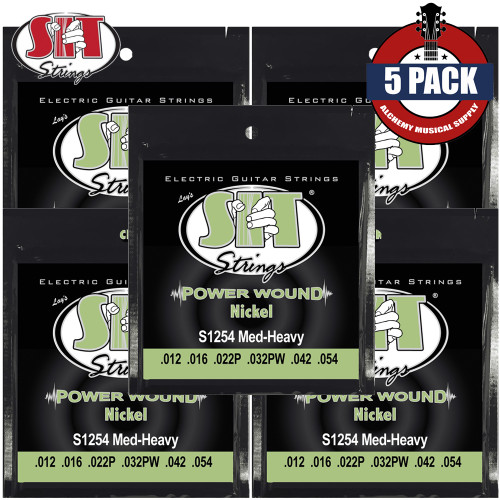 5-PACK SIT S1254 Power Wound Nickel Medium-Heavy Electric Guitar Strings 12-54