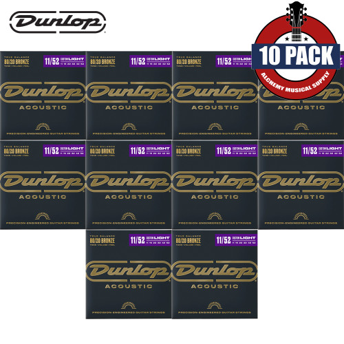 10-PACK Dunlop DAB1152 80/20 Bronze Medium Light Acoustic Guitar Strings 11-52