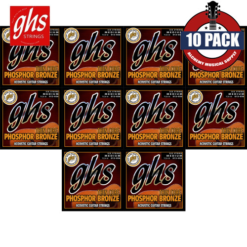 10-PACK GHS TCB-M Thin Core Phosphor Bronze Acoustic Guitar Strings Medium 13-56