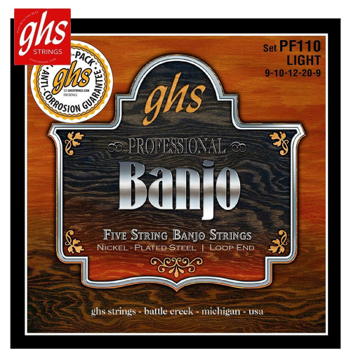 GHS PF110 Nickel Plated 5-String Light Banjo Strings Loop End