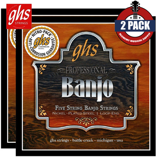 2-PACK GHS PF110 Nickel Plated 5-String Light Banjo Strings Loop End