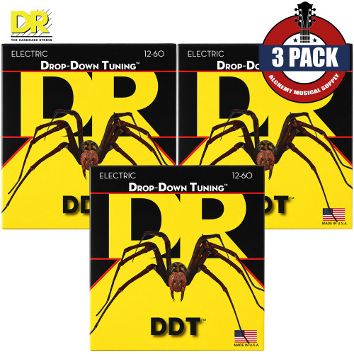 3-PACK DR DDT-12 Drop-Down Tuning Nickel Plated Electric Guitar Strings 12-60