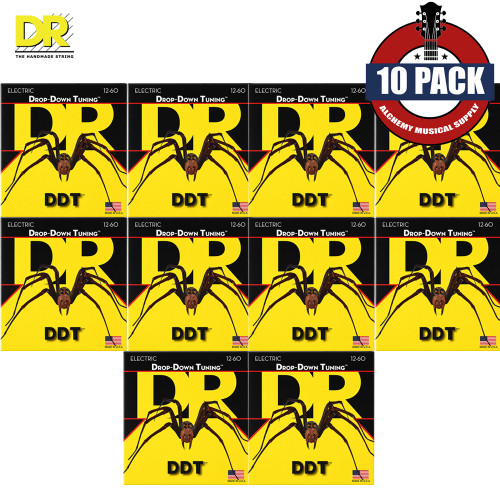 10-PACK DR DDT-12 Drop-Down Tuning Nickel Plated Electric Guitar Strings 12-60