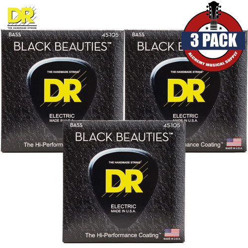 3-PACK DR BKB-45 Black Beauties Coated Steel Electric Bass Strings 45-105