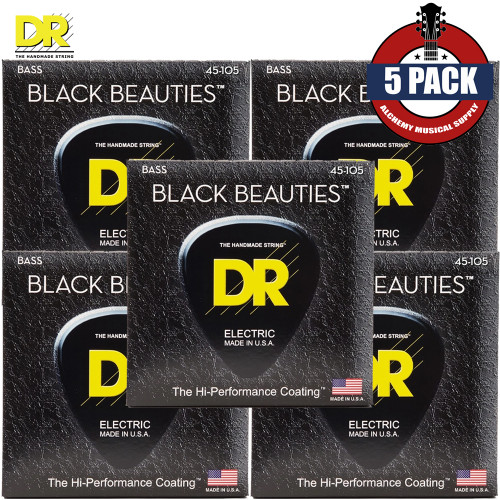 5-PACK DR BKB-45 Black Beauties Coated Steel Electric Bass Strings 45-105