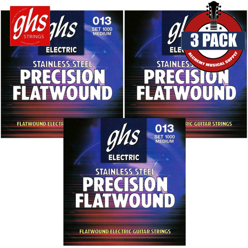 3-PACK GHS 1000 Flatwound Stainless Steel Electric Guitar Strings Medium 13-54