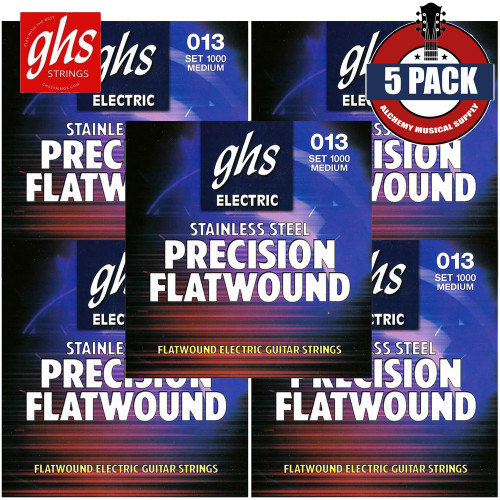 5-PACK GHS 1000 Flatwound Stainless Steel Electric Guitar Strings Medium 13-54