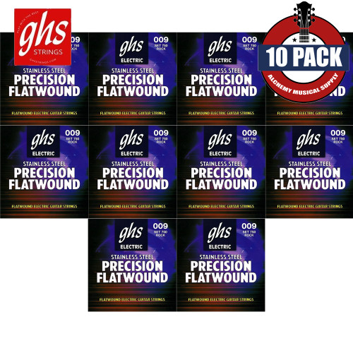 10-PACK GHS 750 Precision Flatwound Stainless Steel Ultra Light Guitar Strings 9-42