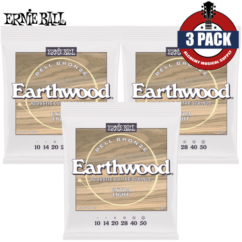 3-PACK Ernie Ball 2350 Bell Bronze Earthwood Acoustic Guitar Strings Extra Light 10-50