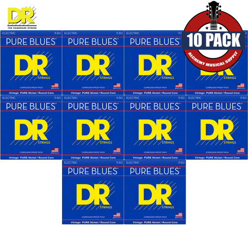 10-PACK DR PHR-11 Pure Blues Pure Nickel Electric Guitar Strings 11-50 Heavy