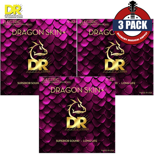 3-PACK DR DEQ-9 Dragon Skin+ Quantum Nickel Coated Eletric Guitar Strings 9-42