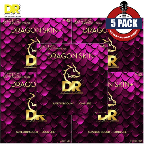5-PACK DR DEQ-9 Dragon Skin+ Quantum Nickel Coated Eletric Guitar Strings 9-42