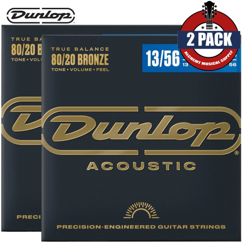 2-PACK Dunlop DAB1356 80/20 Bronze Acoustic Guitar Strings 13-56 Medium