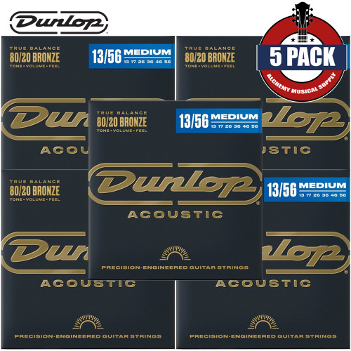 5-PACK Dunlop DAB1356 80/20 Bronze Acoustic Guitar Strings 13-56 Medium