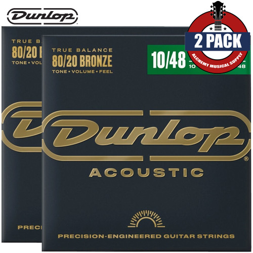 2-PACK Dunlop DAB1048 80/20 Bronze Acoustic Guitar Strings 10-48 Extra Light
